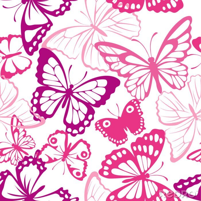 Behang Diverse roze vlinders