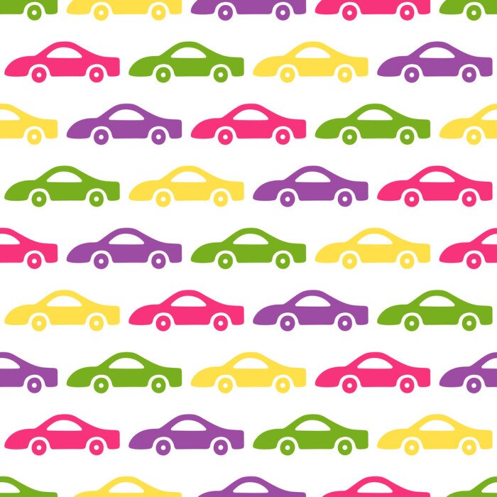 Behang Doodle auto's achtergrond. Naadloze babyjongen patroon in vector. Textuur voor behang, vullingen, webpagina-achtergrond.
