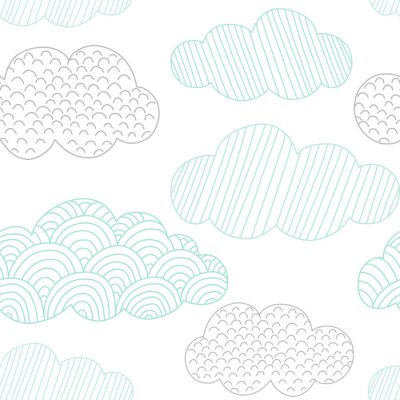 Behang Doodle clouds vector seamless pattern. Hand drawn graphic tileable background. 