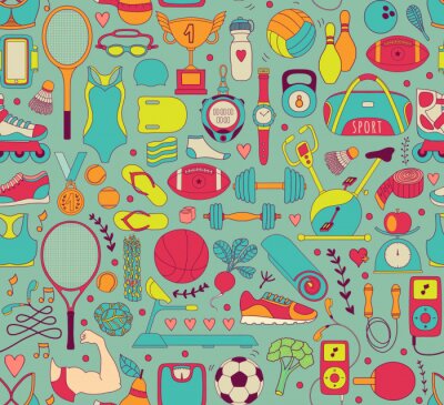 Behang Doodle sportieve elementen. vector illustratie