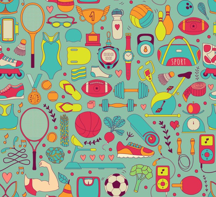 Behang Doodle sportieve elementen. vector illustratie
