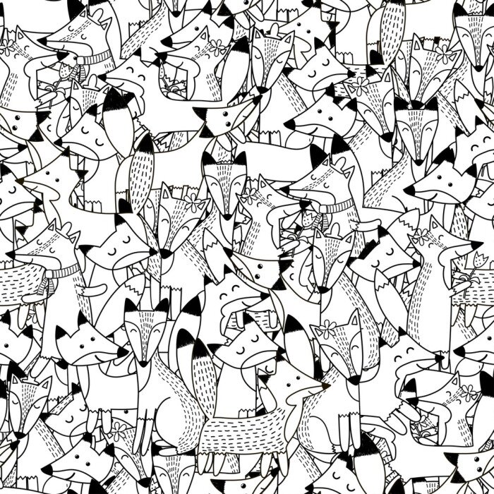 Behang Doodle vossen naadloos patroon