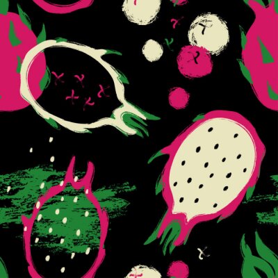 Behang Drakenfruit op een zwarte achtergrond