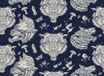 Behang Dreigende wolvenkoppen