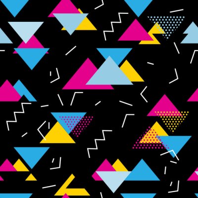 Driehoeken en kleurrijke zigzaglijnen op een zwarte achtergrond