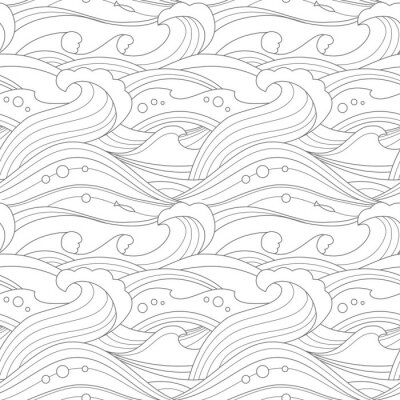 Behang Dunne zwarte en witte golflijnen