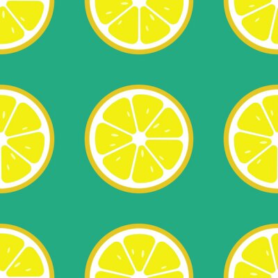 Behang Dwarsdoorsnede van citroenen op een groene achtergrond