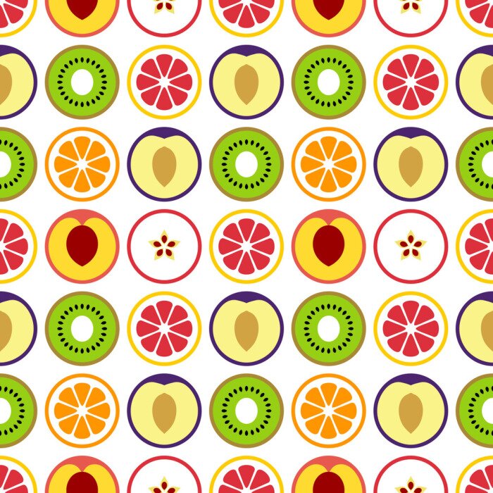 Behang Dwarsdoorsnede van fruit op een witte achtergrond