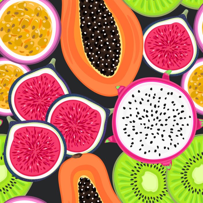 Behang Dwarsdoorsneden van tropisch fruit