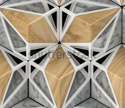 Behang Eco hout 3d tegels met wit metaal en witte marmeren elementen. Materiaal eiken hout. Hoogwaardige naadloze realistische textuur.