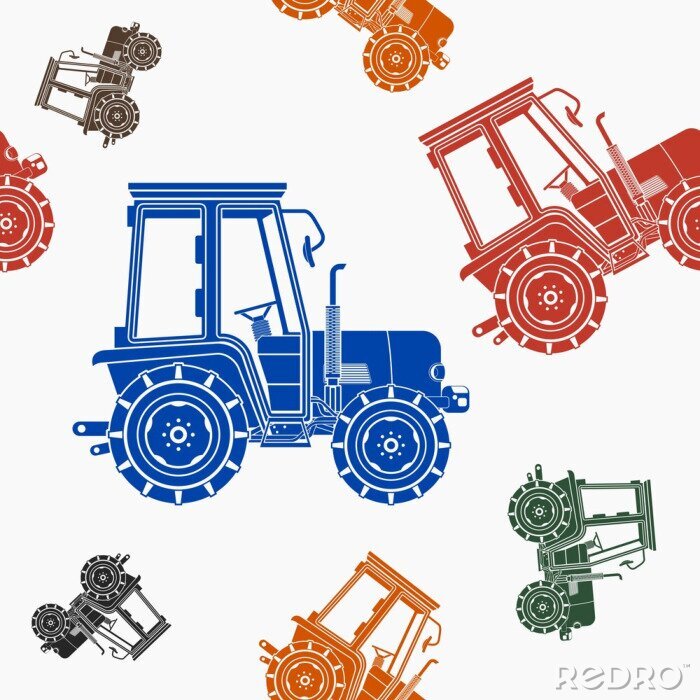 Behang Editable Farm Tractor Vector Illustratie Naadloos Patroon