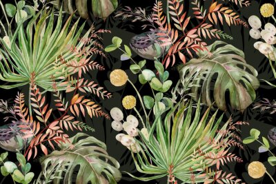 Behang Een bloemmotief met exotische elementen