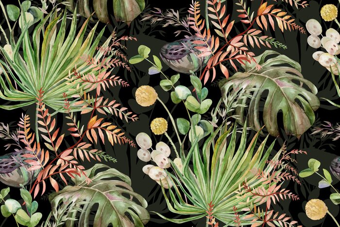 Behang Een bloemmotief met exotische elementen