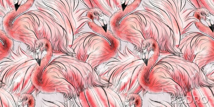 Behang Een cluster van flamingo's