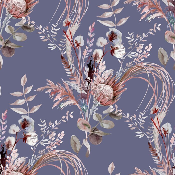 Behang Een gedroogd boeket bloemen en grassen