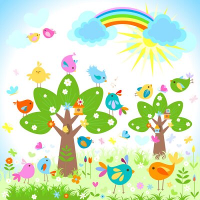 Een kleurrijk land met vogels