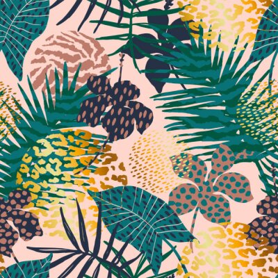 Behang Een kleurrijk thema met tropische planten