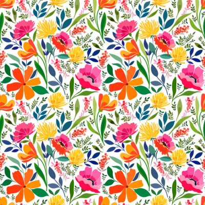 Behang Een kleurrijke bloemenweide voor kinderen