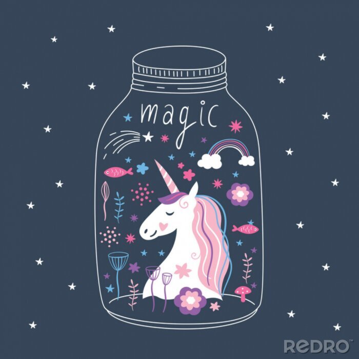 Behang Een lachende eenhoorn opgesloten in een pot