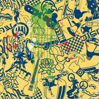 Behang Een mozaïek van tekeningen aan de muur