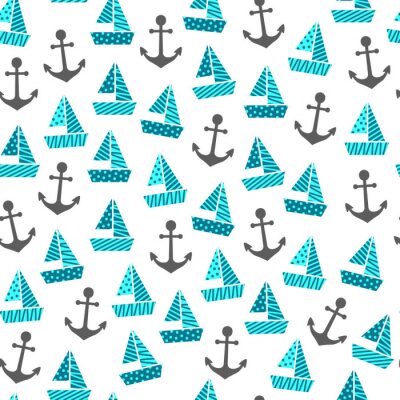 Behang een naadloos patroon met boten en ankers