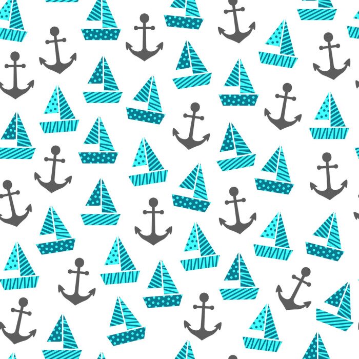 Behang een naadloos patroon met boten en ankers