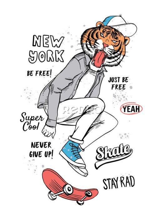 Behang Een tijger op een skateboard