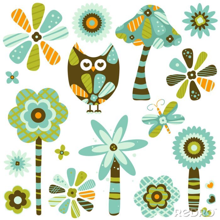 Behang Een verzameling blauwgroene afbeeldingen geïnspireerd op de natuur