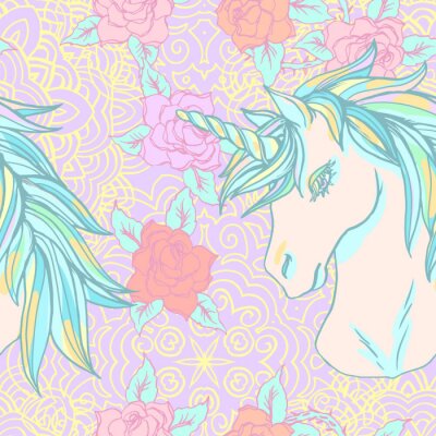 Behang Eenhoorn en bloemen