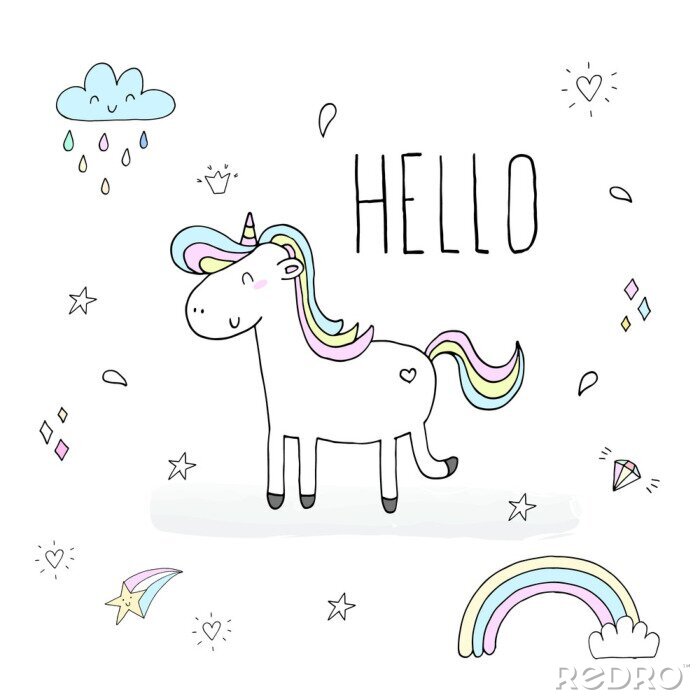 Behang Eenhoorn op een witte achtergrond