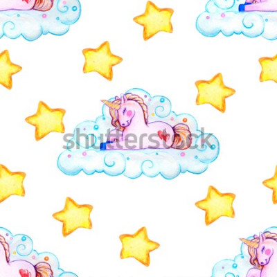 Behang Eenhoorn op een wolk