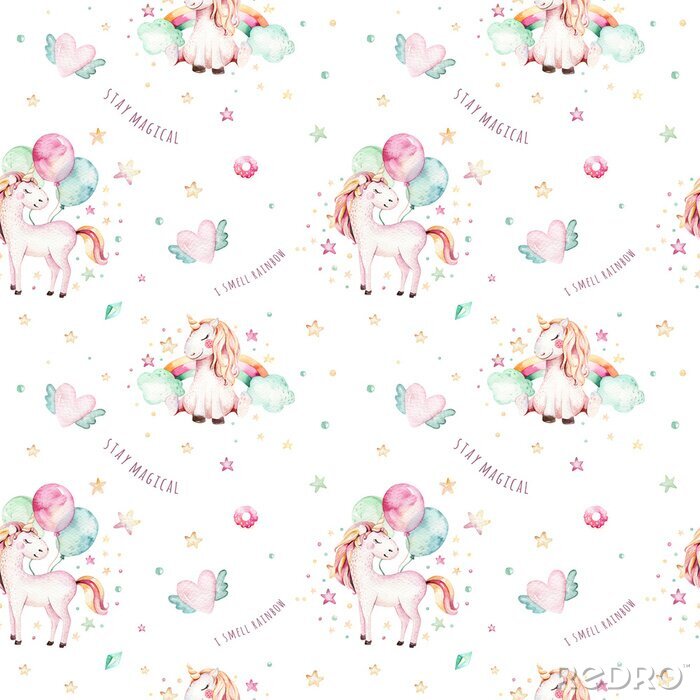 Behang Eenhoorns met ballonnen