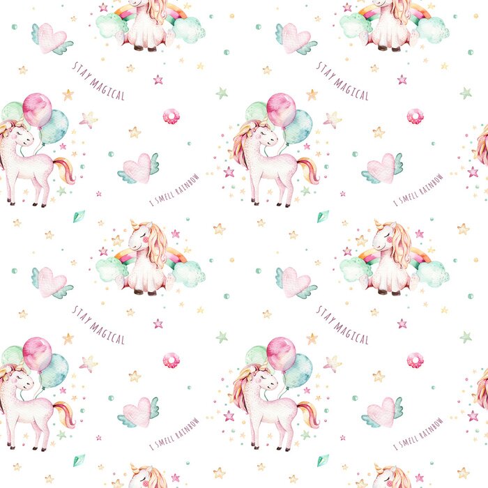 Behang Eenhoorns met ballonnen