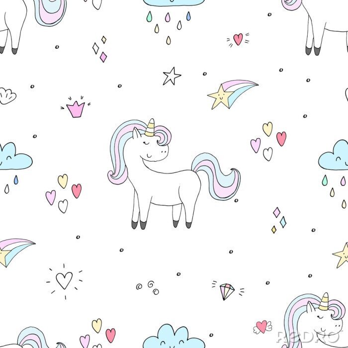 Behang Eenhoornsterren en harten