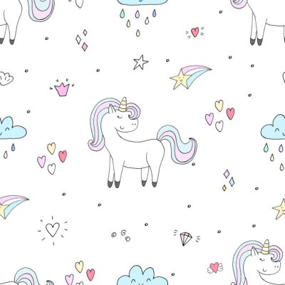 Behang Eenhoornsterren en harten