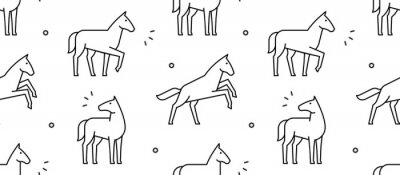 Behang eenvoudige tekeningen van paarden op een witte achtergrond