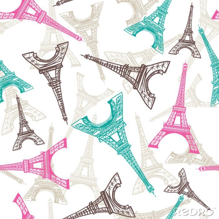 Behang Eiffeltoren naadloze patroon. Franse vector achtergrond. Uitstekende stoffentextuur in pastelkleuren