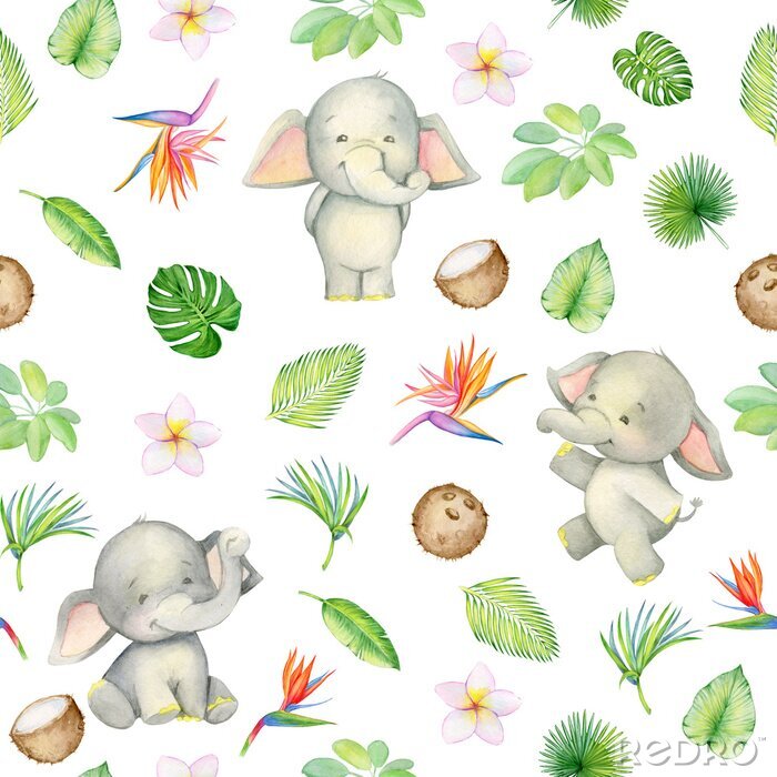 Behang elephant is cute. seamless pattern. isolated. watercolor.