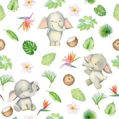 Behang elephant is cute. seamless pattern. isolated. watercolor.