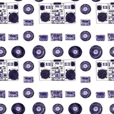 Behang endless pattern on the theme of the music of the 1980s and 1990s