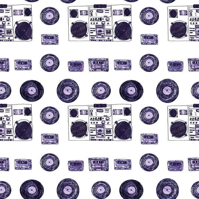 Behang endless pattern on the theme of the music of the 1980s and 1990s