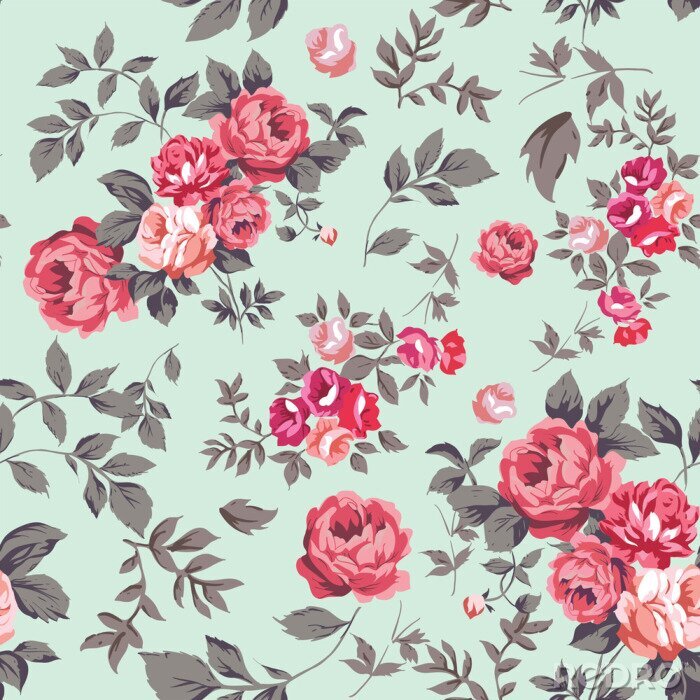 Behang Engelse rozen afbeelding in vintage stijl