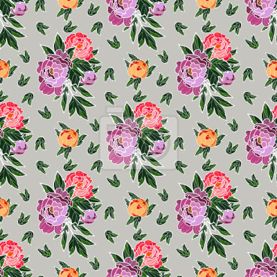 Behang Engelse rozen in drie grafische kleuren