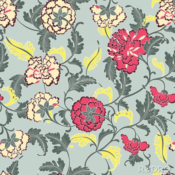 Behang Engelse rozen in twee grafische kleuren