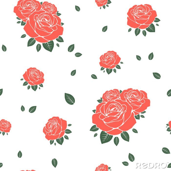 Behang Engelse rozen op witte grafische achtergrond