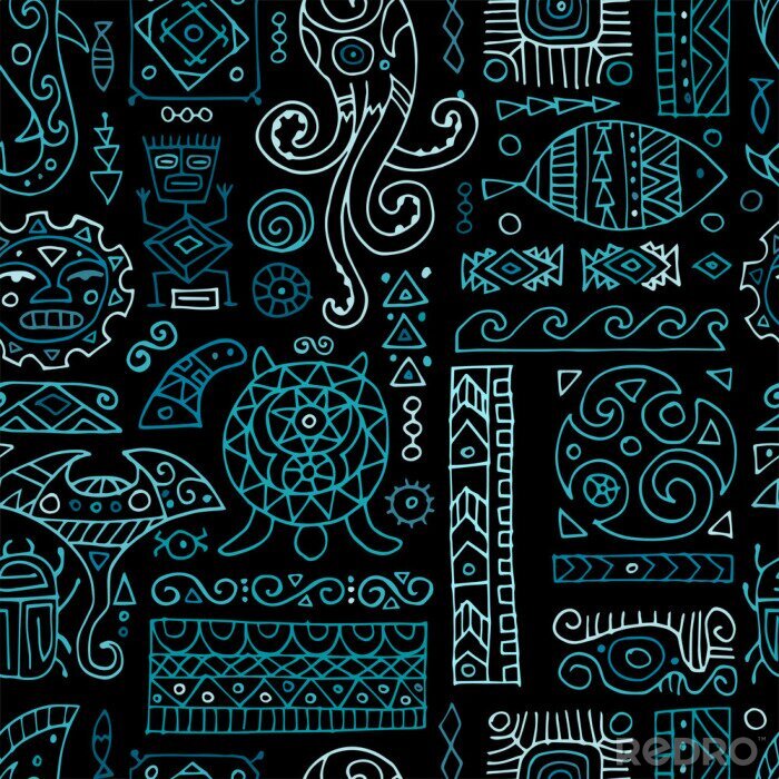 Behang Ethnic handmade ornament for your design. Polynesian style, seamless pattern