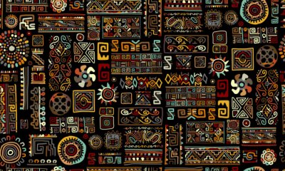 Behang Etnisch ornament in donkere kleuren