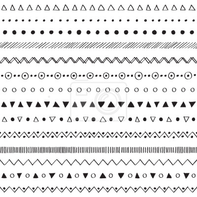 Behang Etnisch patroon met strepen cirkels en driehoeken