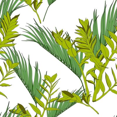 Behang Exotic tropical and palm leaves, white background. Floral seamless pattern.