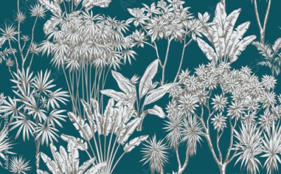 Behang Exotisch struikgewas van bamboe en palmen